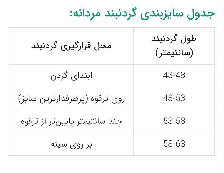 راهنمای سایز گردنبند مردانه