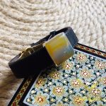 دستبند چرم عقیق یمانی | قاب نقره مربع با سنگ زرد - تصویر 2